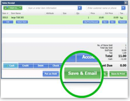 Quickly send a receipt by email and save the customer.